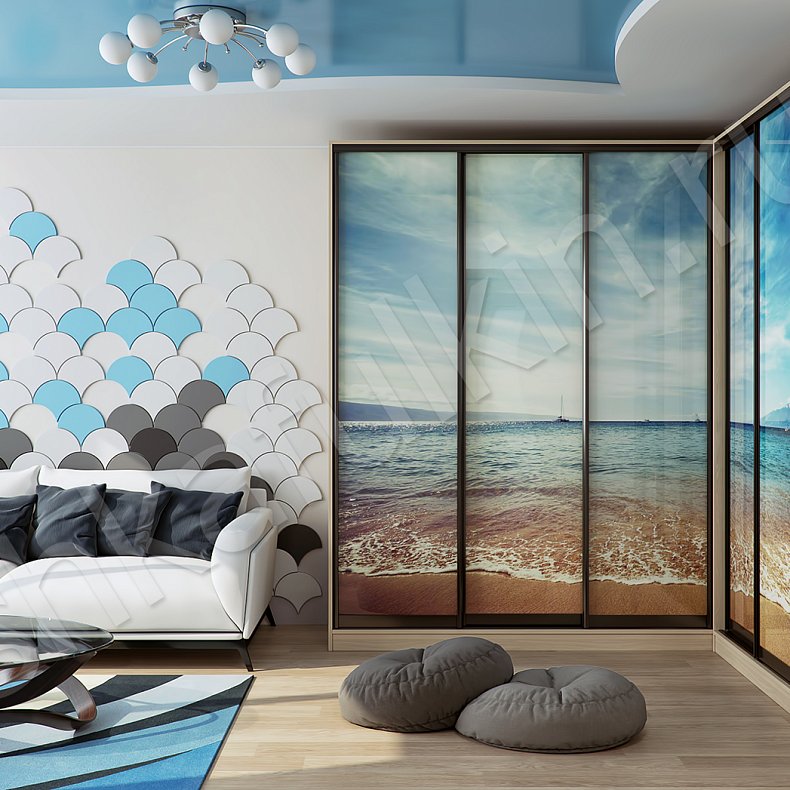 Изображение Угловой шкаф-купе Море Цветной Современный 6и створчатые Гостиная Для вещей 1