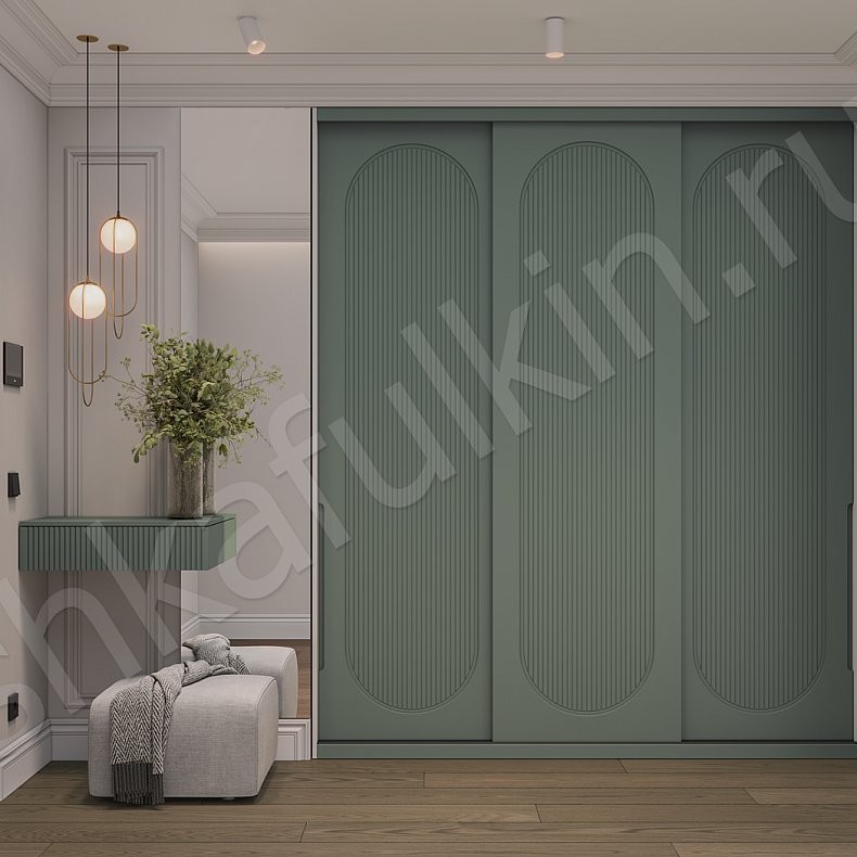 Шкаф-купе Скаволлини Цветной Коричневый Светлые Зеленый Неоклассика 3х створчатые Коридор Для вещей 3