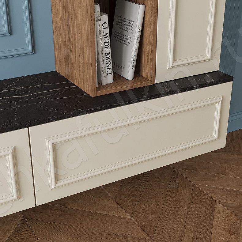 Изображение ТВ-стенка Джорджия Белый Древесный Коричневый Светлые Неоклассика 2х створчатые Гостиная Для книг Для декора Под ТВ 6