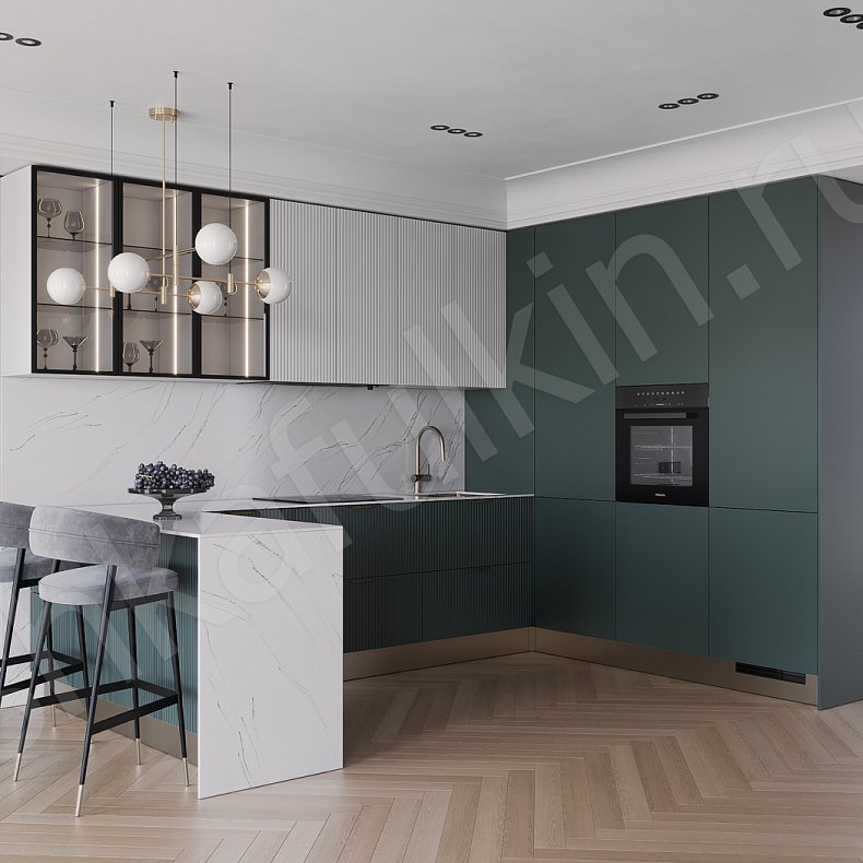 Кухня Орнелла Цветной Белый Темные Зеленый Современный   Для декора Для посуды