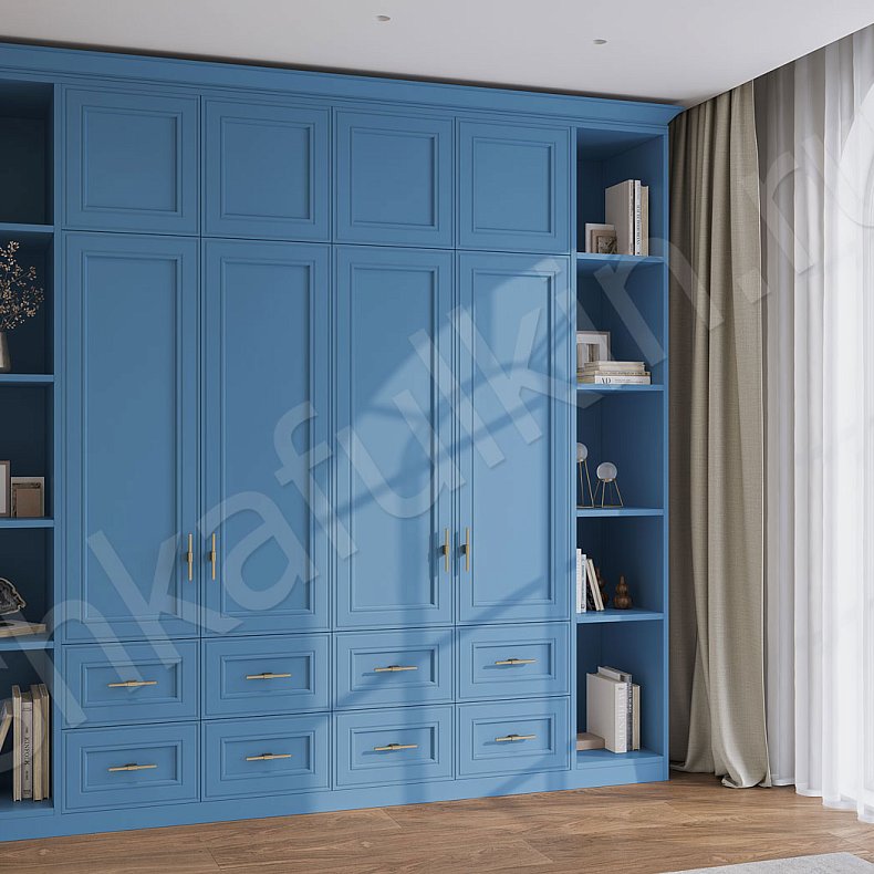 Шкаф Параиба Цветной Синий Светлые Классика 4х створчатые Гостиная Для книг Для декора Для вещей 1