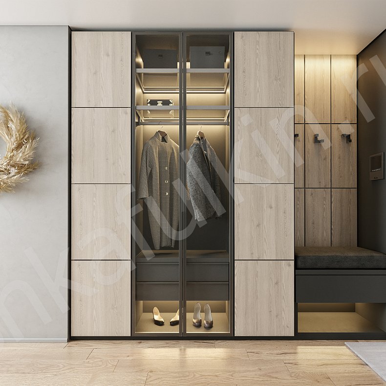 Изображение Прихожая Винченца Серый Светлые Древесный Минимализм 4х створчатые Прихожая Для вещей 4