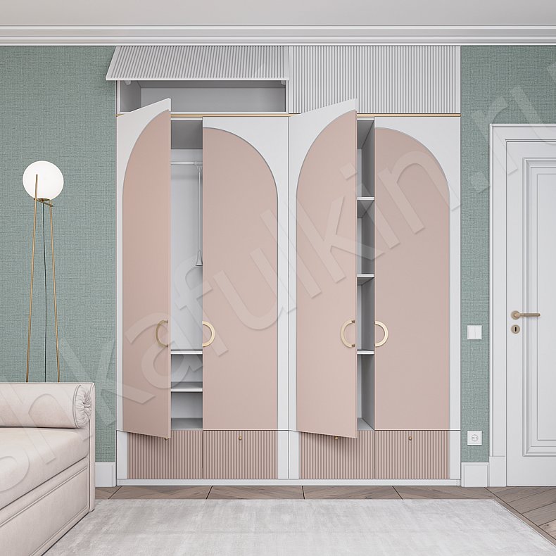 Изображение Детская Ариэль Розовый Светлые Неоклассика 4х створчатые Детская Для книг Для вещей 12