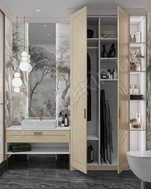 Мебель в ванную Линдор Зеленый Темные Светлые Коричневый Цветной Неоклассика 2х створчатые  Для вещей Для белья 10