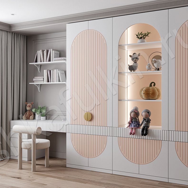 Детская Рианна Розовый Светлые Синий Цветной Белый Современный 4х створчатые Детская Для вещей Для декора Для книг 1