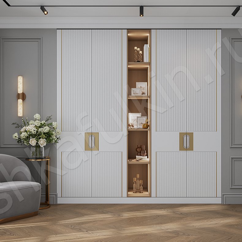 Изображение Шкаф Альфредо Белый Светлые Неоклассика 4х створчатые Гостиная Для книг Для декора Для вещей 1