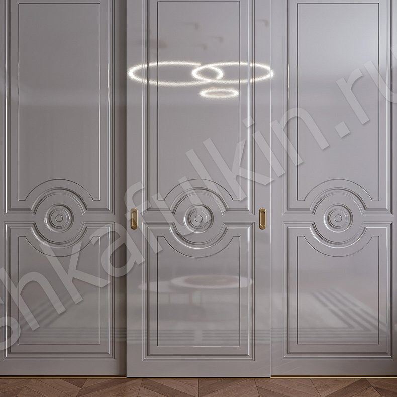 Изображение Шкаф-купе Монро Белый Светлые Серый Классика 3х створчатые Гостиная Для вещей 4