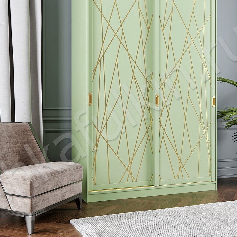 Изображение Корпусный шкаф-купе две двери Дори Зеленый Неоклассика 2х створчатые Гостиная Для вещей 4