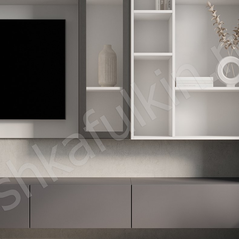 Изображение Стенка Арли Белый Темные Светлые Серый Коричневый Древесный Скандинавский Гостиная Под ТВ Для посуды Для декора Для книг 10