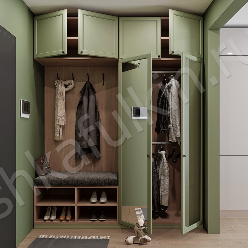 Изображение Прихожая Тринити Белый Цветной Светлые Зеленый Неоклассика 2х створчатые Прихожая Для вещей 6