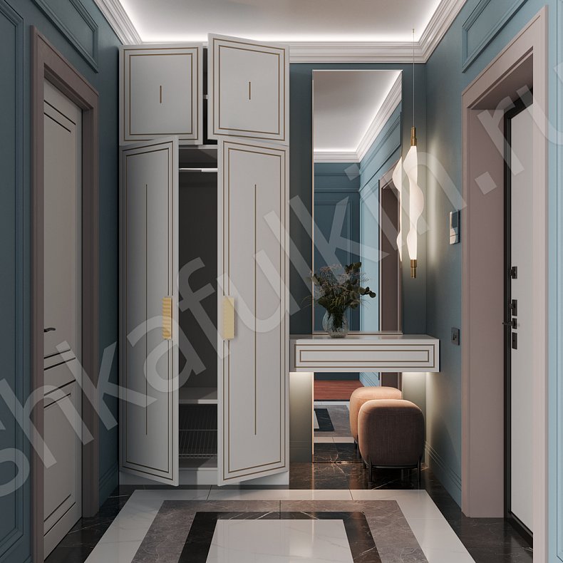 Прихожая Эстет Светлые Золото Белый Неоклассика 2х створчатые Прихожая Для вещей 1