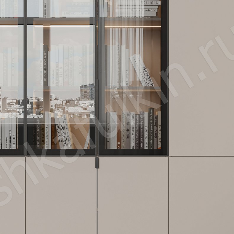 Шкаф с тумбой Арамис Коричневый Древесный Светлые Минимализм  Гостиная Для книг Для декора Для посуды Для вещей 4