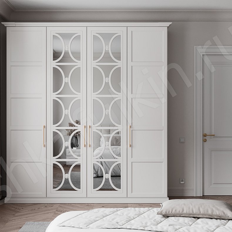 Шкаф Сантименто Белый Неоклассика 4х створчатые Спальня Для вещей 1