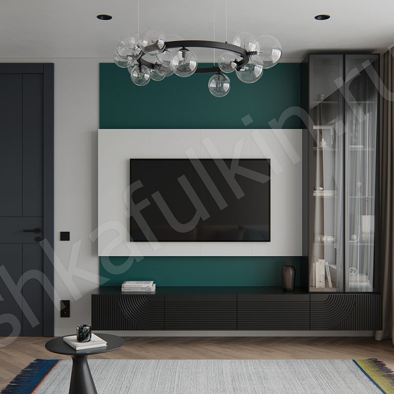 Изображение Стенка с витриной Зингер Темные Черный Неоклассика 2х створчатые Гостиная Для книг Для декора Под ТВ 1