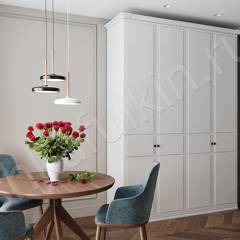 Шкаф Норманд Белый Светлые Серый Скандинавский 4х створчатые Гостиная Для вещей 4