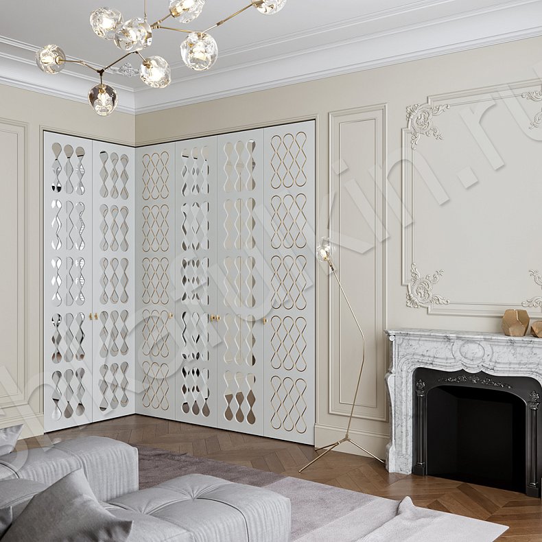 Шкаф Молекула Светлые Белый Современный 6и створчатые Гостиная Для вещей