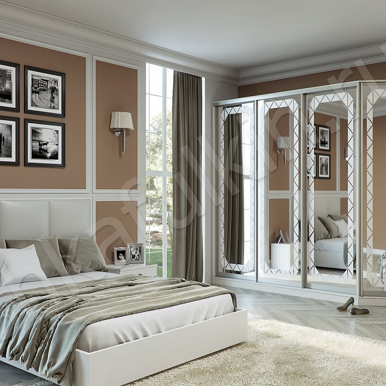 Корпусный шкаф-купе Орфей Светлые Белый Неоклассика 4х створчатые Спальня Для вещей 1