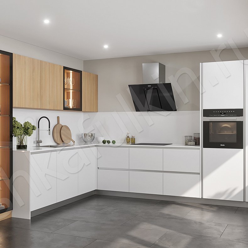 Изображение Кухня Кеплер Светлые Древесный Белый Современный   Для посуды Для декора 1