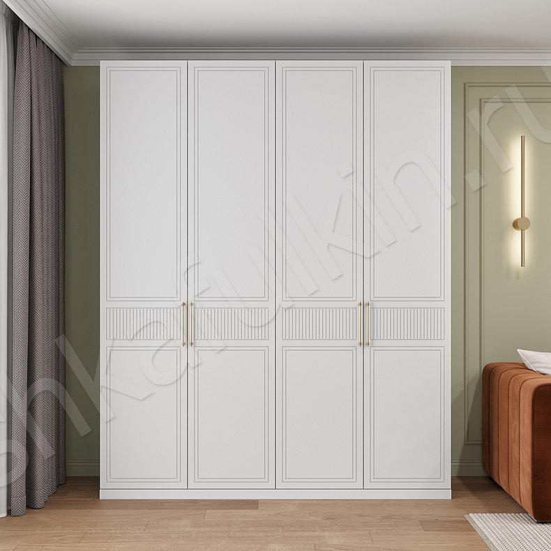 Изображение Шкаф Бриони Белый Светлые Серый Неоклассика 4х створчатые Гостиная Для вещей 1