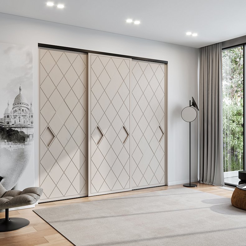 Встроенный шкаф-купе Ромуальд Коричневый Светлые Современный 3х створчатые Гостиная Для вещей