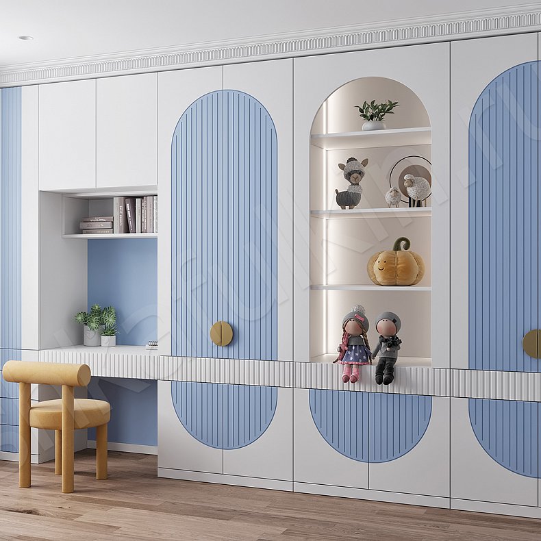 Детская Рианна Розовый Светлые Синий Цветной Белый Современный 4х створчатые Детская Для вещей Для декора Для книг 2