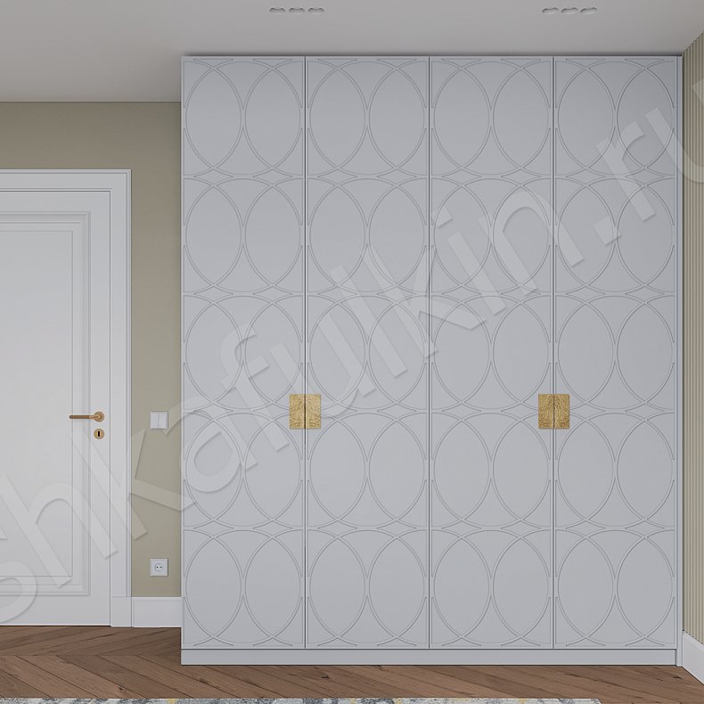 Гарнитур Арива Белый Розовый Светлые Неоклассика 4х створчатые Спальня Для белья 5