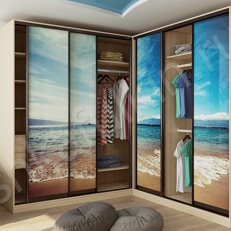 Изображение Угловой шкаф-купе Море Цветной Современный 6и створчатые Гостиная Для вещей 4