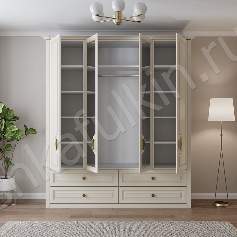 Шкаф Брунель Коричневый Светлые Неоклассика 4х створчатые Спальня Для вещей 2