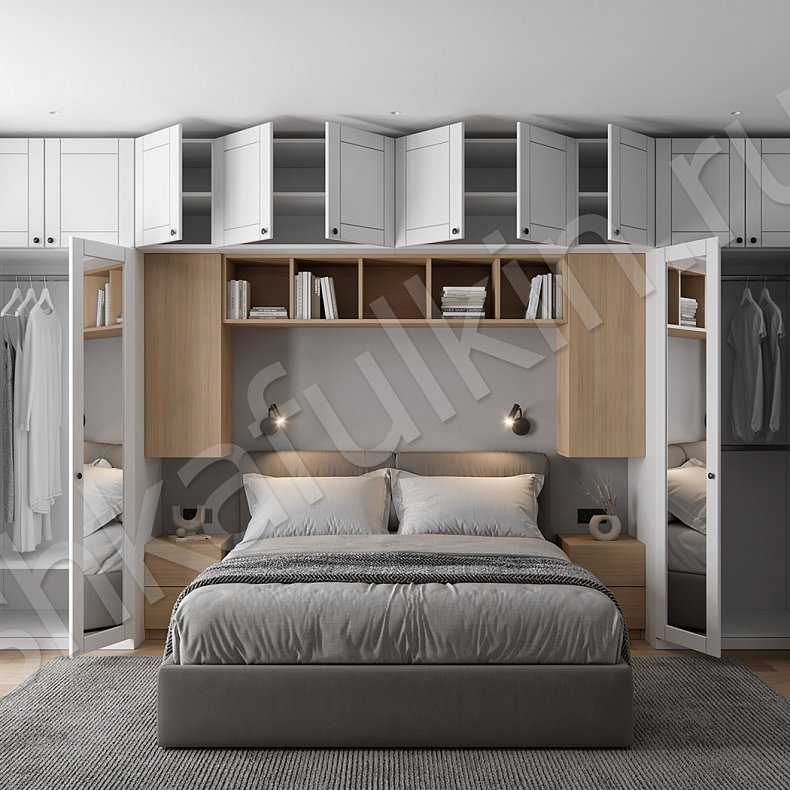 Изображение Гарнитур Грейси Белый Древесный Светлые Современный 4х створчатые Спальня Для книг Для вещей 6