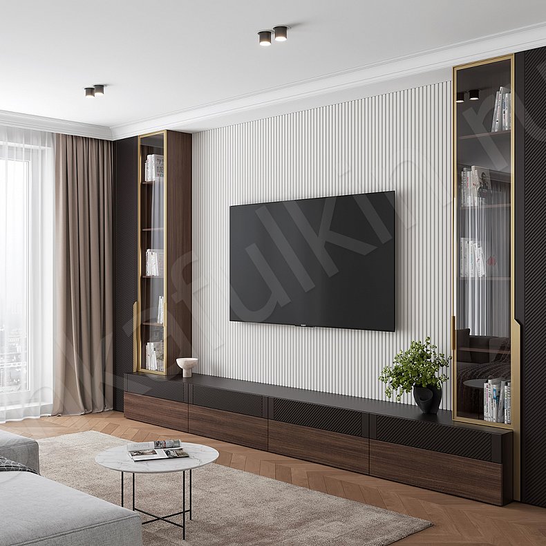 Изображение Стенка Анабэль Белый Древесный Светлые Неоклассика  Гостиная Для книг Для декора Под ТВ 1