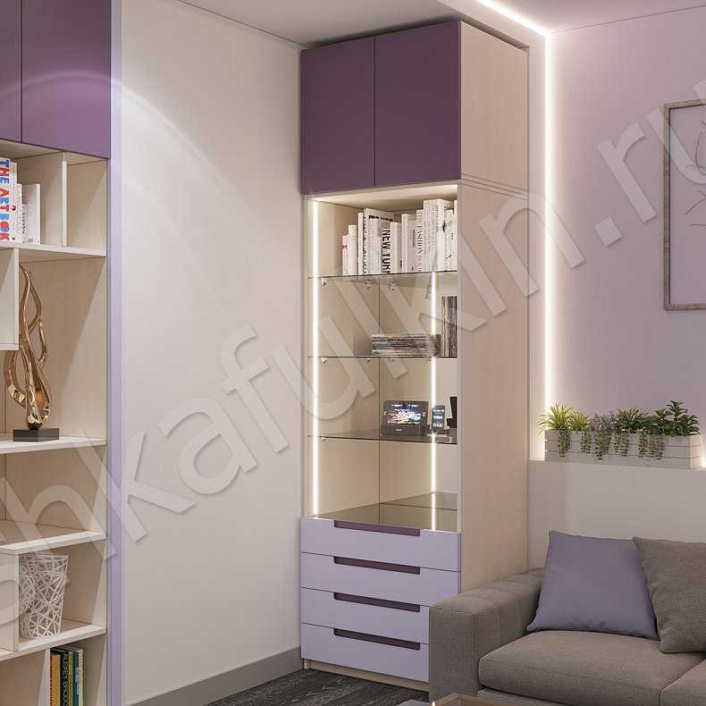 Изображение Стенка Лаванда Цветной Розовый Синий Светлые Современный 4х створчатые Гостиная Для книг Для декора Для вещей 4