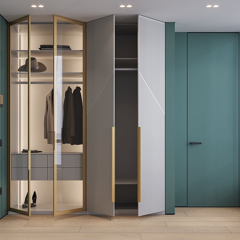 Изображение Шкаф в прихожую Нотариус Белый Цветной Синий Светлые Модерн 4х створчатые Прихожая Для белья 2