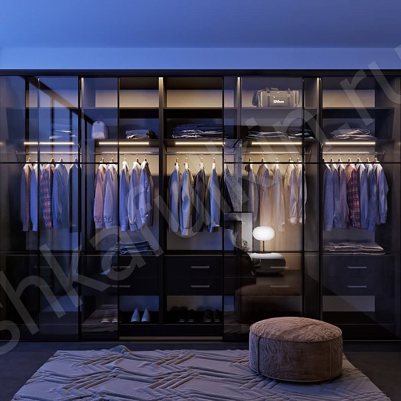 Изображение Встроенный шкаф-купе Бонд Черный Темные Хай-тек 5и створчатые Спальня Для вещей 2