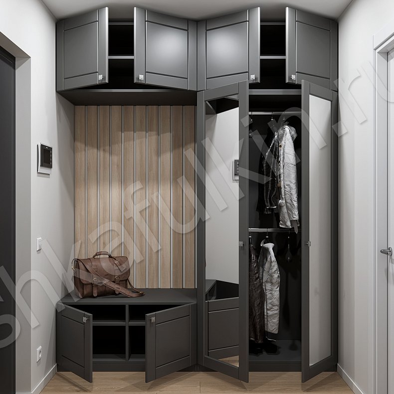 Шкаф в прихожую Грей Древесный Темные Серый Минимализм 2х створчатые Прихожая Для вещей 1