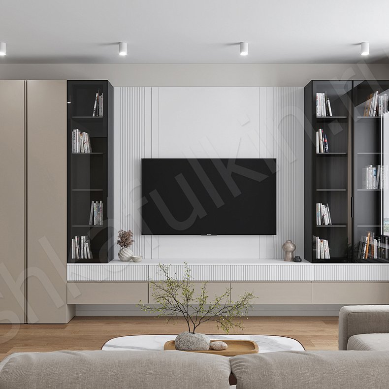 Стенка Айрис Коричневый Светлые Современный 5и створчатые Гостиная Для книг Для декора Под ТВ Для вещей