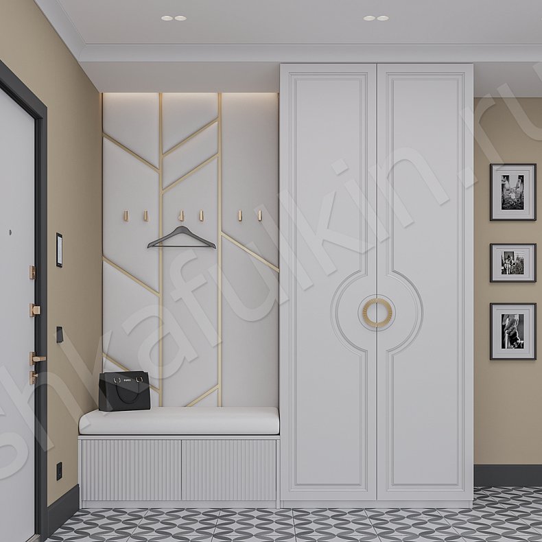 Прихожая Аврора Белый Цветной Синий Светлые Неоклассика 2х створчатые Прихожая Для вещей