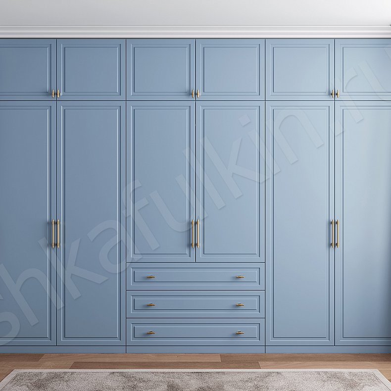 Шкаф Брикелл Белый Синий Светлые Классика 6и створчатые Спальня Для вещей