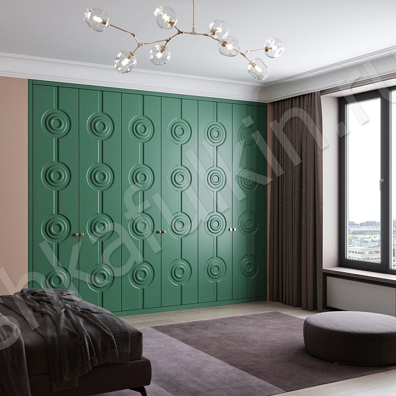 Распашной встроенный шкаф Тофиро Зеленый Светлые Цветной Модерн 6и створчатые Спальня Для вещей