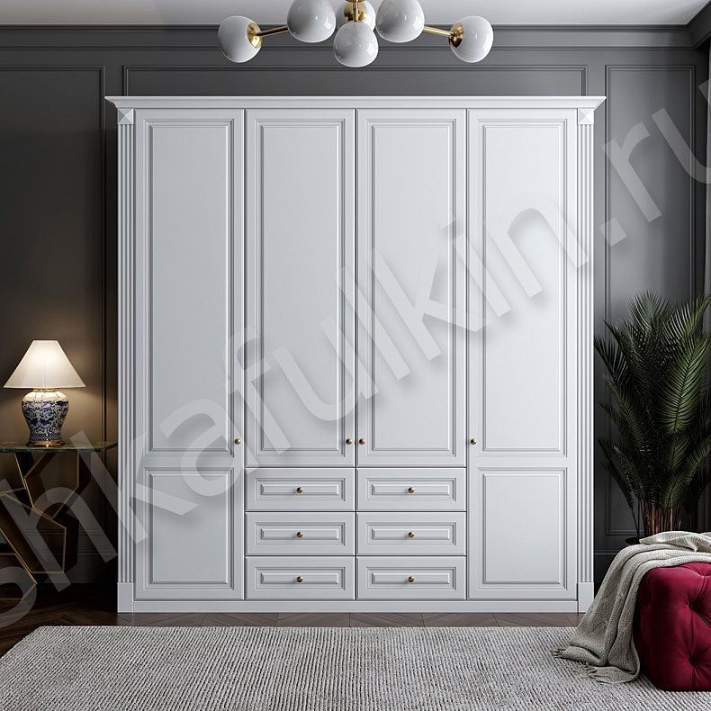 Шкаф Леонардо Белый Цветной Розовый Светлые Классика 4х створчатые Гостиная Для белья Для вещей 3