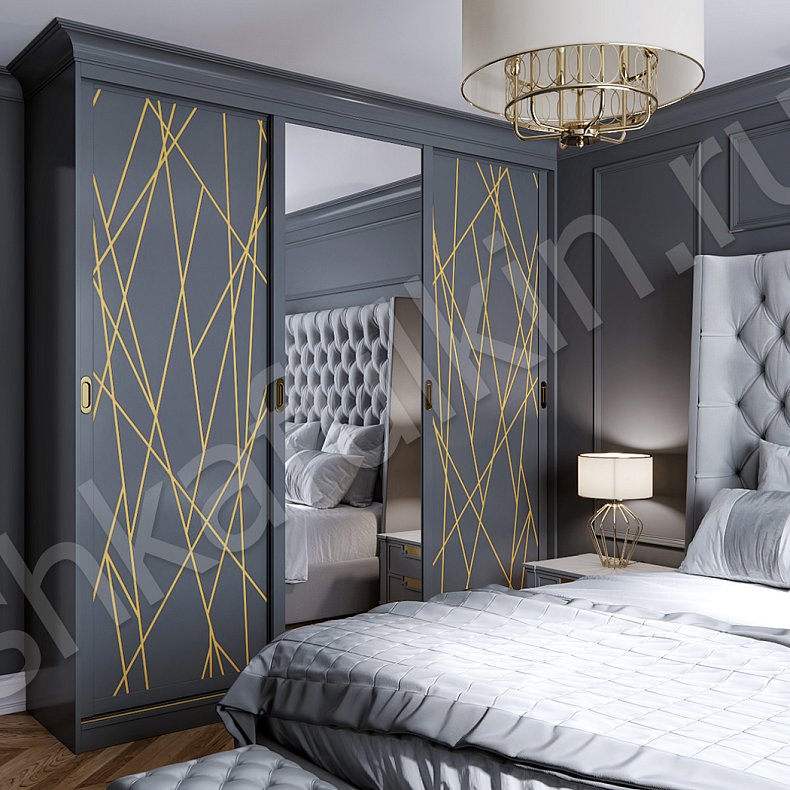 Корпусный шкаф-купе Золто Темные Серый Современный 3х створчатые Спальня Для вещей