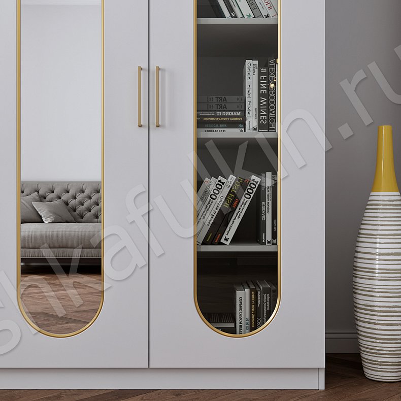 Изображение Распашной шкаф Скарлетт Белый Светлые Серый Современный 4х створчатые Гостиная Для вещей 8