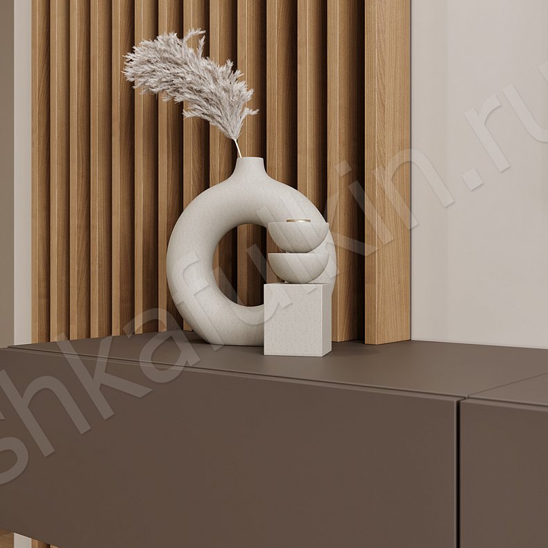 Изображение Стенка Экка Белый Коричневый Светлые Современный 2х створчатые Гостиная Для книг Для декора Под ТВ 5