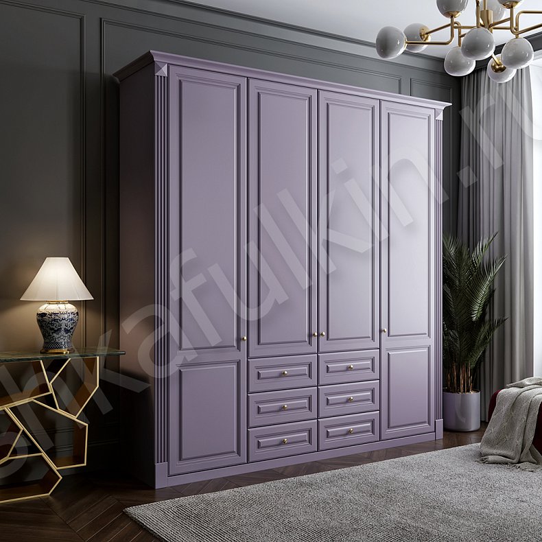 Шкаф Леонардо Белый Цветной Розовый Светлые Классика 4х створчатые Гостиная Для белья Для вещей