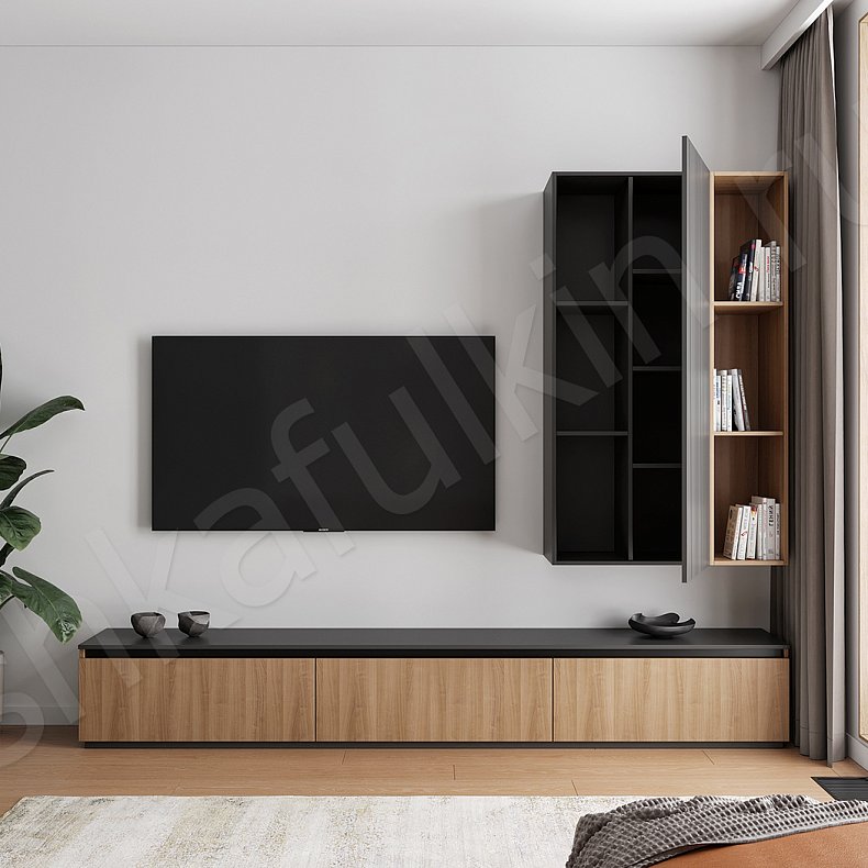 Изображение Стенка Ванесса Древесный Темные Серый Современный Гостиная Для книг Для декора Под ТВ 5