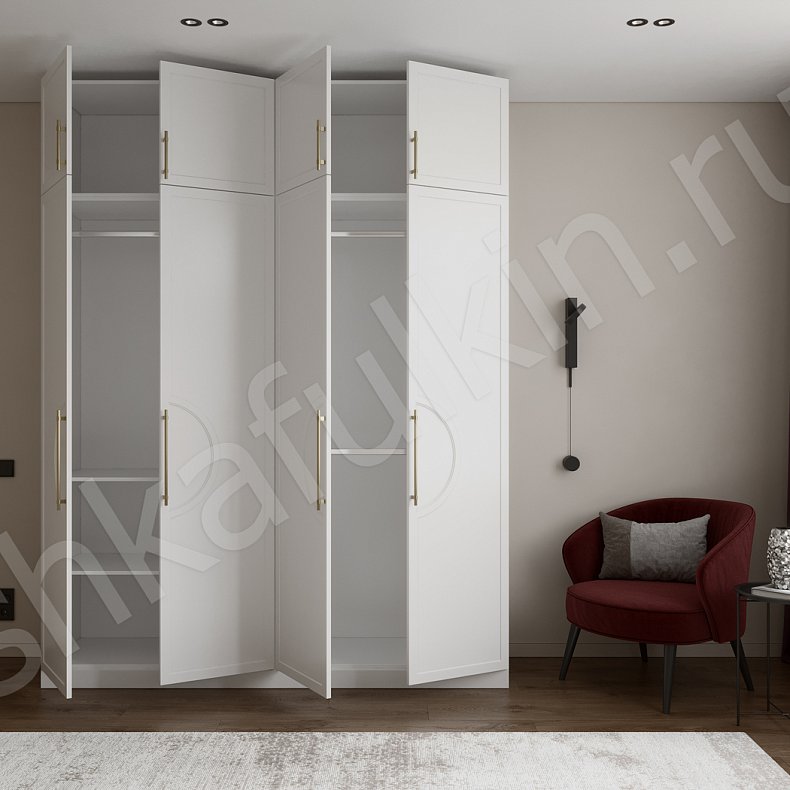 Шкаф Омега Светлые Белый Неоклассика 4х створчатые Спальня Для вещей Для белья 2
