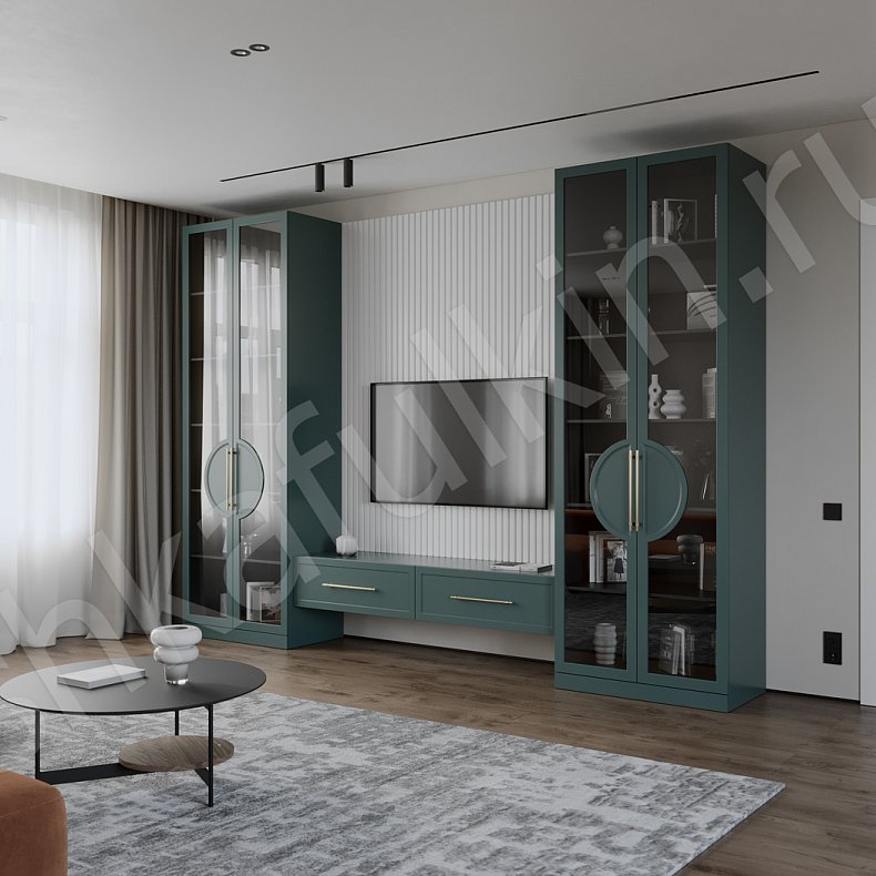 Изображение Стенка Омега Зеленый Темные Цветной Неоклассика 2х створчатые Гостиная Для вещей Для посуды Для декора Для книг 1