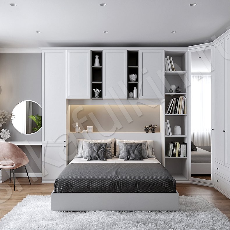 Гарнитур Глэдис Белый Коричневый Светлые Современный 4х створчатые Спальня Для белья Для книг Для декора Для вещей 8