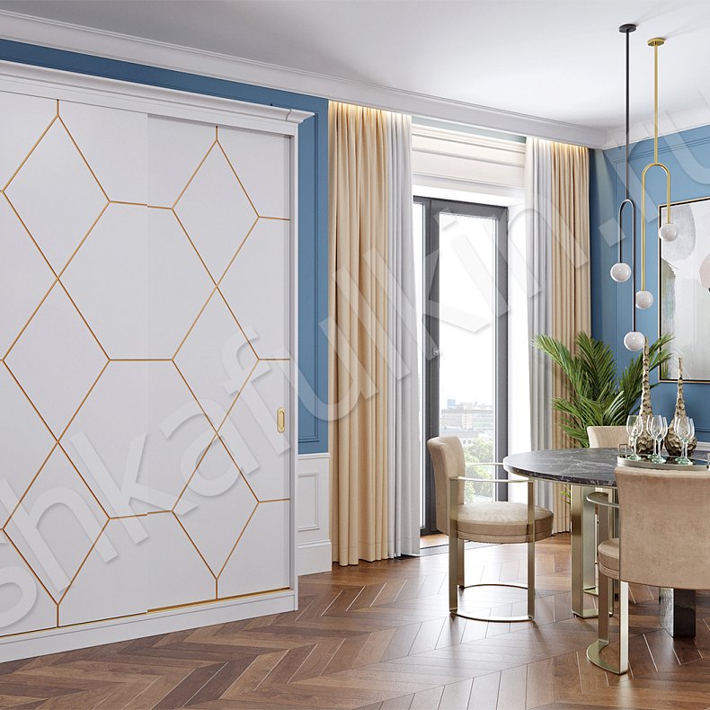 Корпусный шкаф-купе Рональд Золото Классика 2х створчатые Гостиная Для вещей