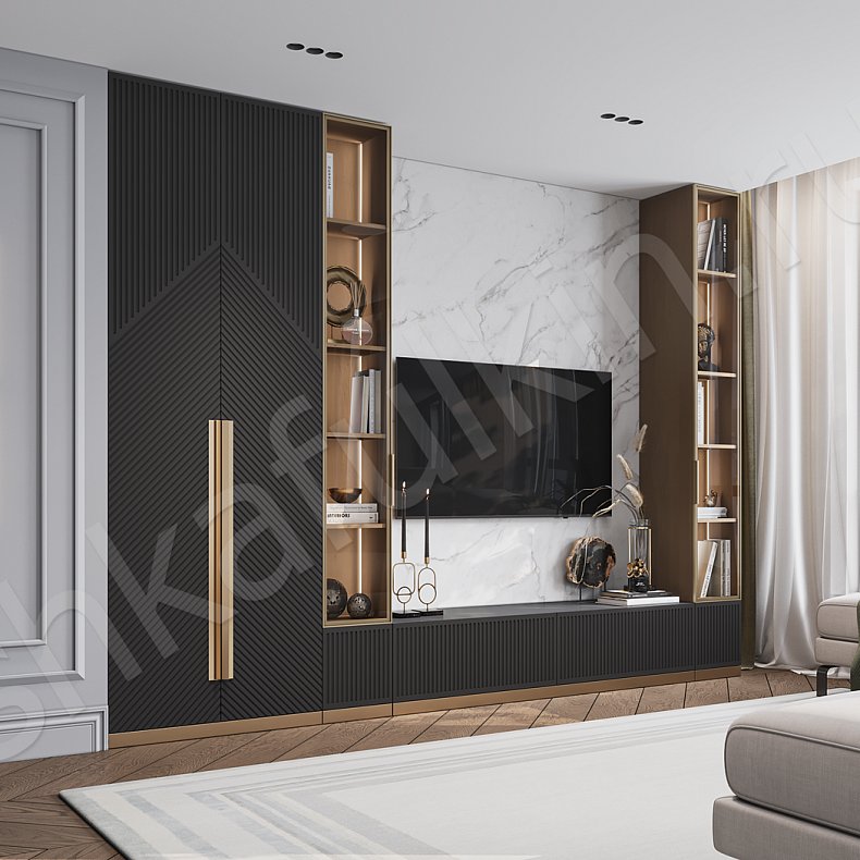 Изображение Стенка Нотариус Белый Черный Светлые Темные Модерн 4х створчатые Гостиная Для книг Под ТВ Для вещей 3