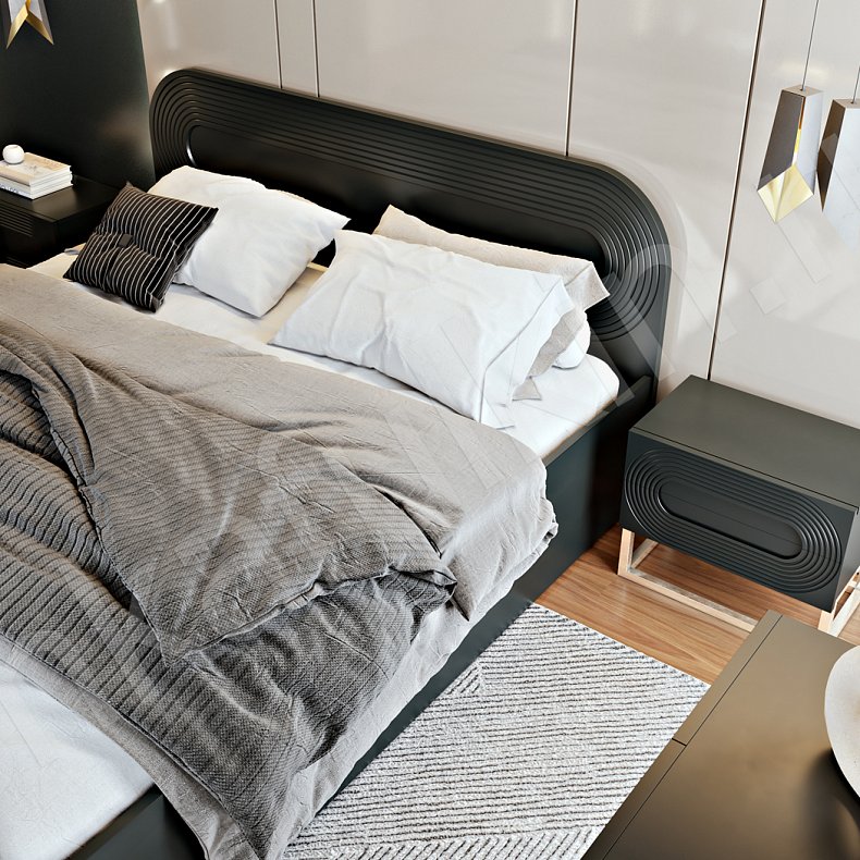 Гарнитур Дзен Черный Темные Современный 4х створчатые Спальня Для белья Для декора Для вещей 8